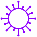 Purple outlined infection/virus icon on a white background, symbolising infectious disease care.