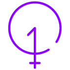 Purple outlined female gender icon on a white background, symbolising women’s health care.
