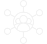 Icon of interconnected people on a purple background, symbolizing community and social networking.